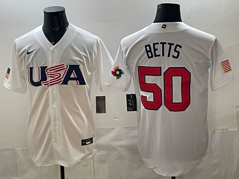 Men 2026 World Cub USA #50 Betts White Nike MLB Jersey style 09